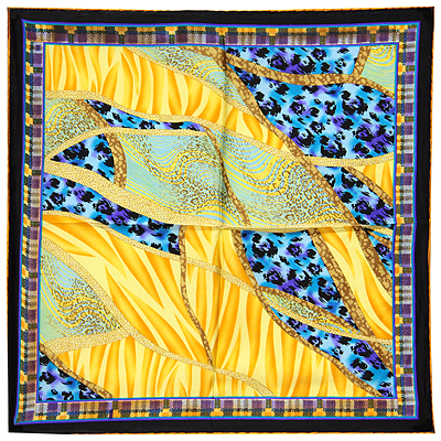 Платок, цвет: желтый, голубой, черный, 53 см х 53 см Платок Венера 2010 г ; Упаковка: пакет инфо 2510c.