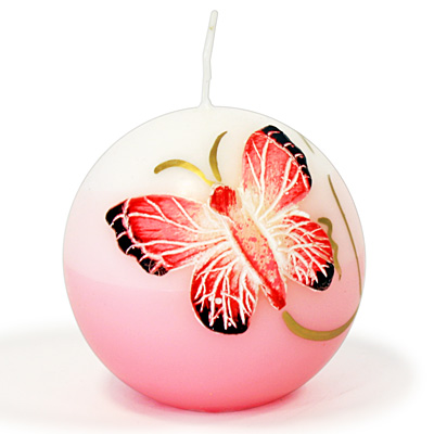 Свеча-шар "Бабочка", цвет: розовый Диаметр 8 см свечи: 8 см Изготовитель: Польша инфо 8066d.